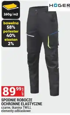 Merkury Market Spodnie robocze ochronne elastyczne Hogert czarne tkanina TWILL elementy odblaskowe oferta