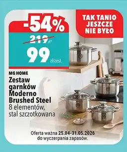 Biedronka Zestaw garnków Moderno Brushed Steel 8 elementów stal szczotkowana MG HOME oferta