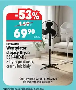 Biedronka Wentylator stojący Bryza ESF-40D-BL 3 tryby prędkości EXTRALINK oferta