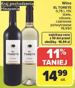 Carrefour Wino EL TORETE białe, różowe, czerwone półwytrawne oferta