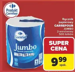 Carrefour Ręcznik papierowy Carrefour Essential Jumbo 2-warstwowy 500 listków oferta