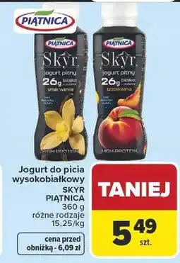 Carrefour Jogurt do picia wysokobiałkowy Skyr Piątnica smak brzoskwinia oferta