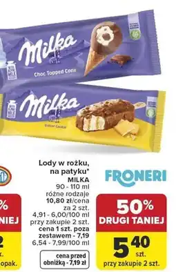Carrefour Lody w rożku na patyku Milka oferta