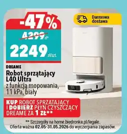 Biedronka Robot sprzątający Dreame L40 Ultra z funkcją mopowania 11kPa biały oferta