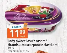 E.Leclerc Lody owoce lasu z sosem/ tiramisu-mascarpone z ciastkami oferta