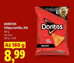 Lidl Chipsy tortilla XXL hot corn Doritos oferta