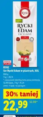 Lidl Ser Rycki Edam w plastrach XXL Ryki Exclusive oferta
