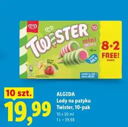 Lidl Lody na patyku Twister Mini Pineapple Algida 10-pak oferta