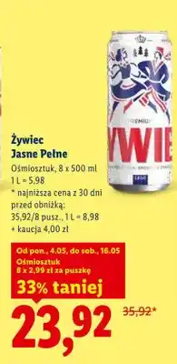Lidl Piwo Żywiec Jasne Pełne ośmiosztuk oferta