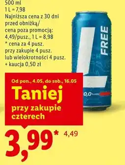 Lidl Piwo bezalkoholowe Lech Free 0,0% oferta