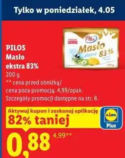 Lidl Masło ekstra 83% 200 g PILOS oferta