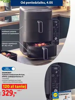 Lidl Frytkownica beztłuszczowa Air Fryer, 2470 W, z podwójnym koszem oferta