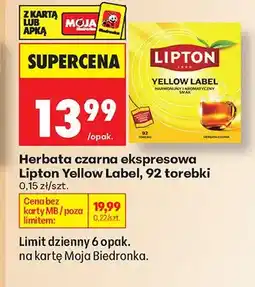 Biedronka Herbata czarna ekspresowa Lipton Yellow Label oferta