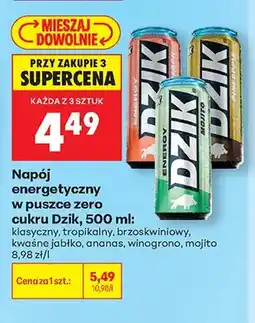 Biedronka Napój energetyczny w puszce zero cukru Dzik klasyczny oferta