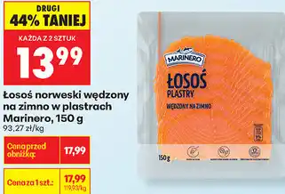 Biedronka Łosoś norweski wędzony na zimno w plastrach Marinero oferta