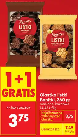 Biedronka Ciastka listki Bonitki, 260 g: maślane, kakaowe oferta