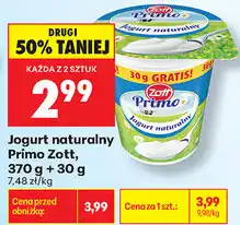 Biedronka Jogurt naturalny Primo Zott, 370 g + 30 g oferta
