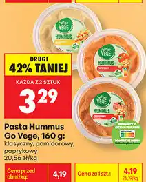 Biedronka Pasta Hummus Go Vege, 160 g: klasyczny, pomidorowy, paprykowy oferta