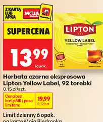 Biedronka Herbata czarna ekspresowa Lipton Yellow Label, 92 torebki oferta
