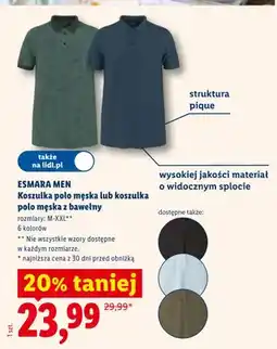 Lidl Koszulka polo męska z bawełny Esmara Men rozmiary M-XXL 6 kolorów struktura pique oferta