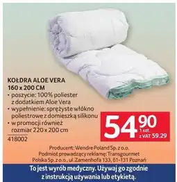 Selgros Kołdra Aloe Vera 160x200cm oferta