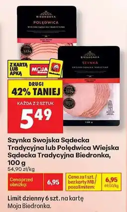 Biedronka Szynka Swojska Sądecka Tradycyjna lub Polędwica Wiejska Sądecka Tradycyjna Biedronka, 100 g oferta