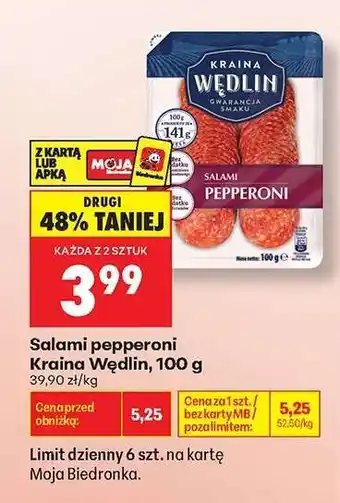 Biedronka Salami pepperoni Kraina Wędlin, 100 g oferta