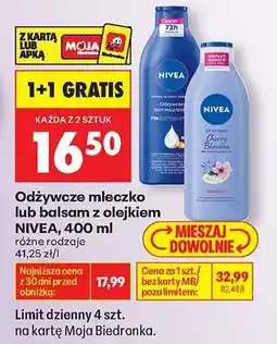 Biedronka Odżywcze mleczko lub balsam z olejkiem NIVEA, 400 ml oferta