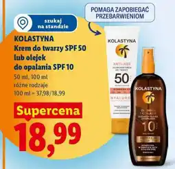 Lidl KOLASTYNA Krem do twarzy SPF 50 lub olejek do opalania SPF 10 oferta