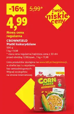 Lidl Płatki kukurydziane CROWNFIELD oferta