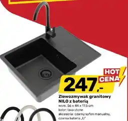 Bricomarche Zlewozmywak granitowy NILO z baterią 56x44x17,5cm kolor lava stone oferta