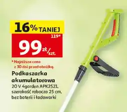 Auchan Podkaszarka akumulatorowa 20V 4garden APK2521 szerokość robocza 25cm bez baterii i ładowarki oferta