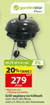 Auchan Grill węglowy na kółkach wym. 65,5x58x98cm ruszt o śr. 54,5cm stal chromowana Gardenstar oferta
