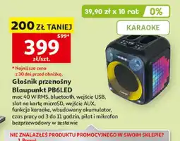 Auchan Głośnik przenośny Blaupunkt PB6LED 40W bluetooth karaoke oferta
