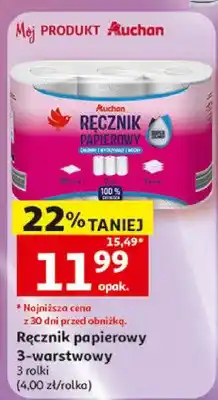 Auchan Ręcznik papierowy 3-warstwowy Auchan 3 rolki oferta