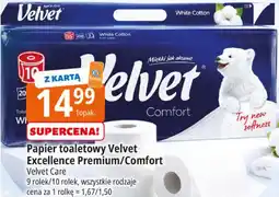 E.Leclerc Papier toaletowy Velvet Excellence Premium/Comfort Velvet Care 9 rolek/10 rolek, wszystkie rodzaje oferta