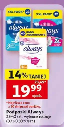 Auchan Podpaski ze skrzydełkami rozmiar 1 normal plus Always Sensitive oferta