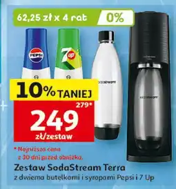 Auchan Zestaw: urządzenie terra black + 2x butelki 1l 1 cylinder syrop pepsi 7up Sodastream oferta