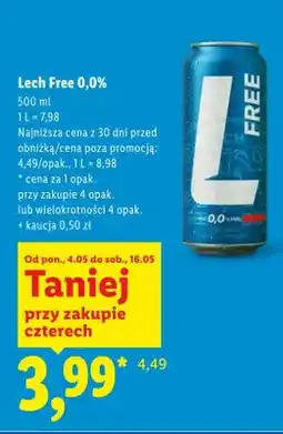 Lidl Piwo bezalkoholowe Lech Free 0,0% oferta