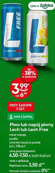 Piwo lub napój piwny Lech lub Lech Free