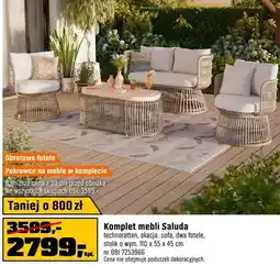 OBI Komplet mebli Saluda technorattan akacja sofa dwa fotele stolik 110x55x45cm oferta
