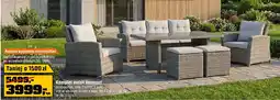 OBI Komplet mebli Vermont technorattan sofa 2 fotele 2 pufy stół ze szklanym blatem 145,5x85,5x68cm oferta