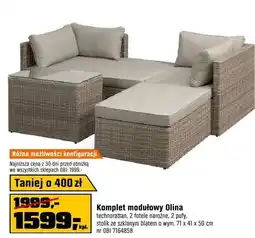 OBI Komplet modułowy Olina technorattan 2 fotele narożne 2 pufy stolik ze szklanym blatem 71x41x50cm oferta
