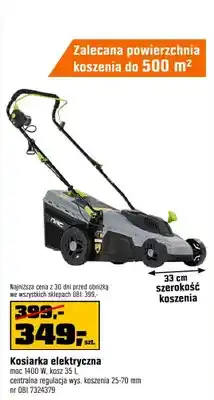 OBI Kosiarka elektryczna moc 1400W kosz 35l centralna regulacja wys. koszenia 25-70mm oferta