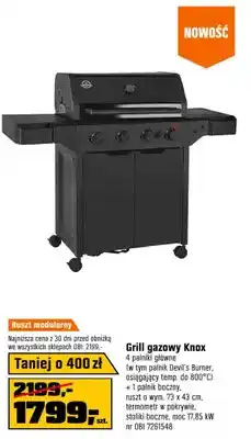 OBI Grill gazowy Knox 4 palniki główne termometr w pokrywie ruszt 73x43cm stoliki boczne moc 17,85kW oferta