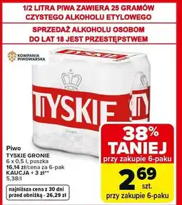 Carrefour Piwo Tyskie Gronie zgrzewka 6x0,5l puszka oferta