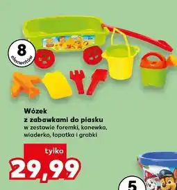 Kaufland Wózek z zabawkami do piasku w zestawie foremki konewka wiaderko łopatka i grabki oferta