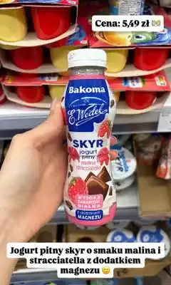 Dino Skyr jogurt pitny Bakoma & E.Wedel malina stracciatella z dodatkiem magnezu oferta