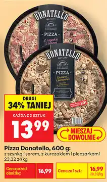 Biedronka Pizza Donatello, 600 g: z szynką i serem, z kurczakiem i pieczarkami oferta
