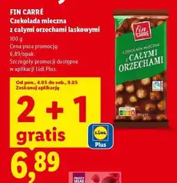 Lidl FIN CARRÉ Czekolada mleczna z całymi orzechami laskowymi oferta